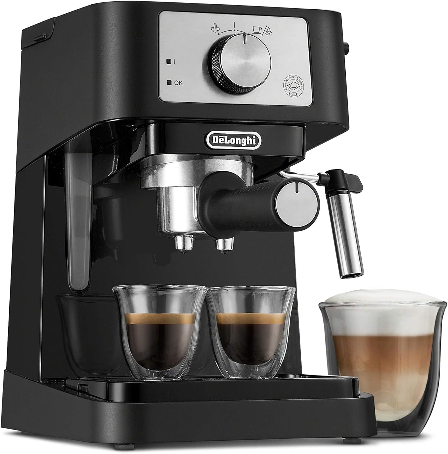 De'Longhi Stilosa Manual Espresso Machine, Latte Cappuccino Maker, 15 Bar Pump Pressure + Milk Frother Steam Wand, Black / Stainless, EC260BK, 13.5 x 8.07 x 11.22 inches