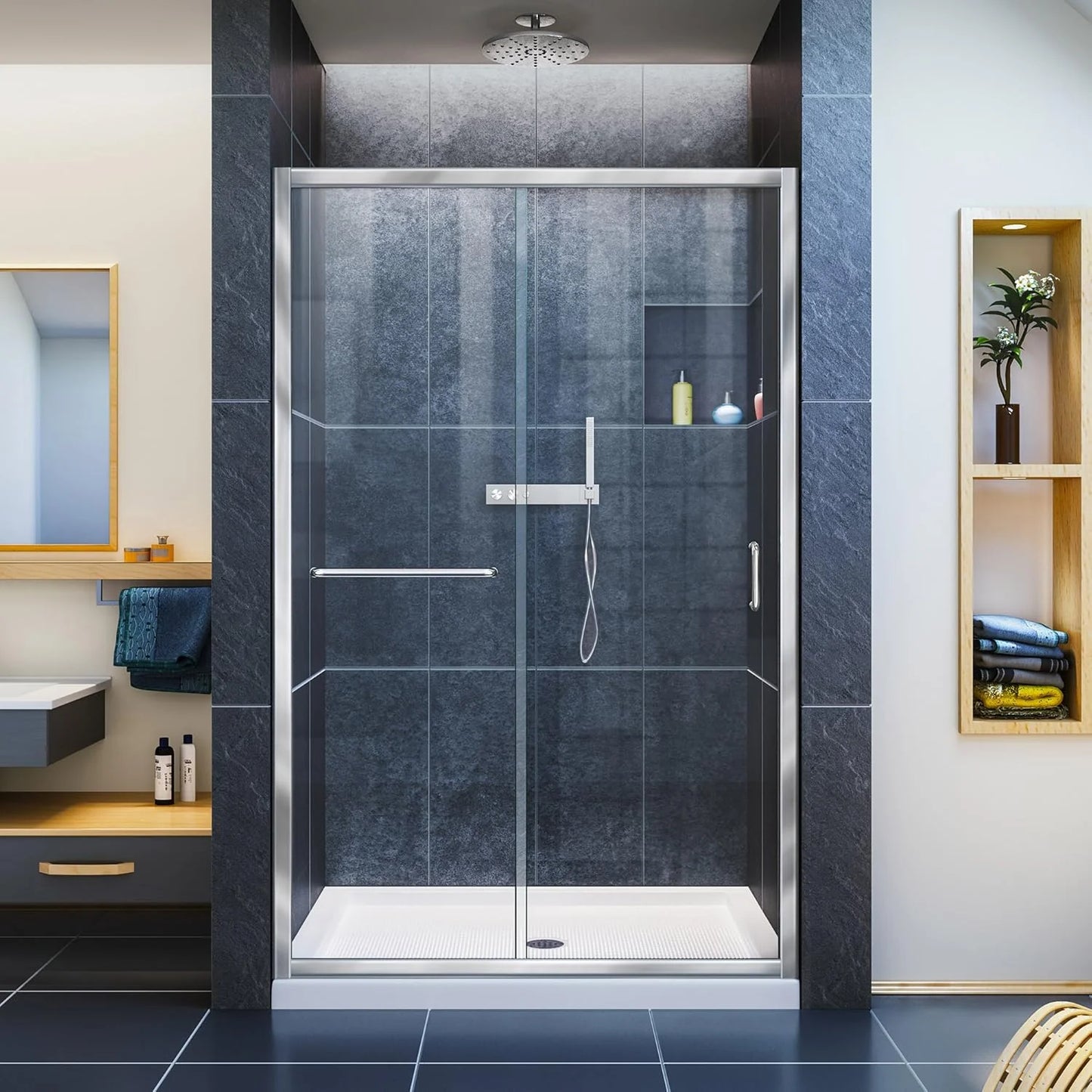 Porte de douche coulissante 44-48 pouces(Chrome)