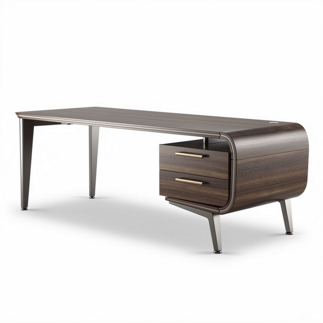 Bureau moderne en bois noir avec tiroirs et structure en métal 140 x 70 x 75cm