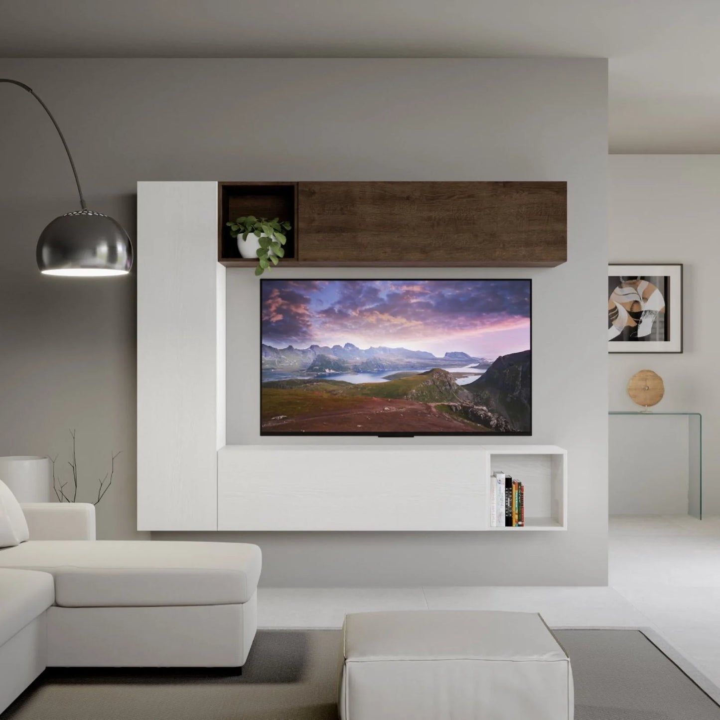Élément mural pour salon meuble TV avec étagères pour chambre et aménagement intérieur 214 cm