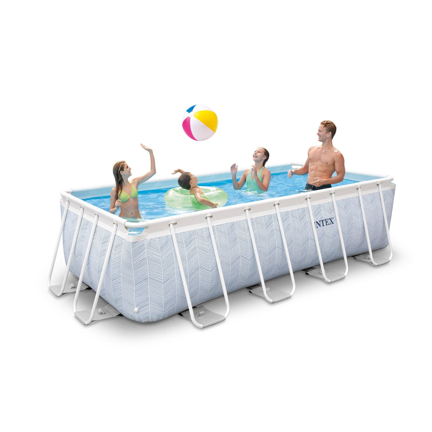 Piscine tubulaire rectangulaire Chevron Intex 4x2x1m(Blanc/Bleu)