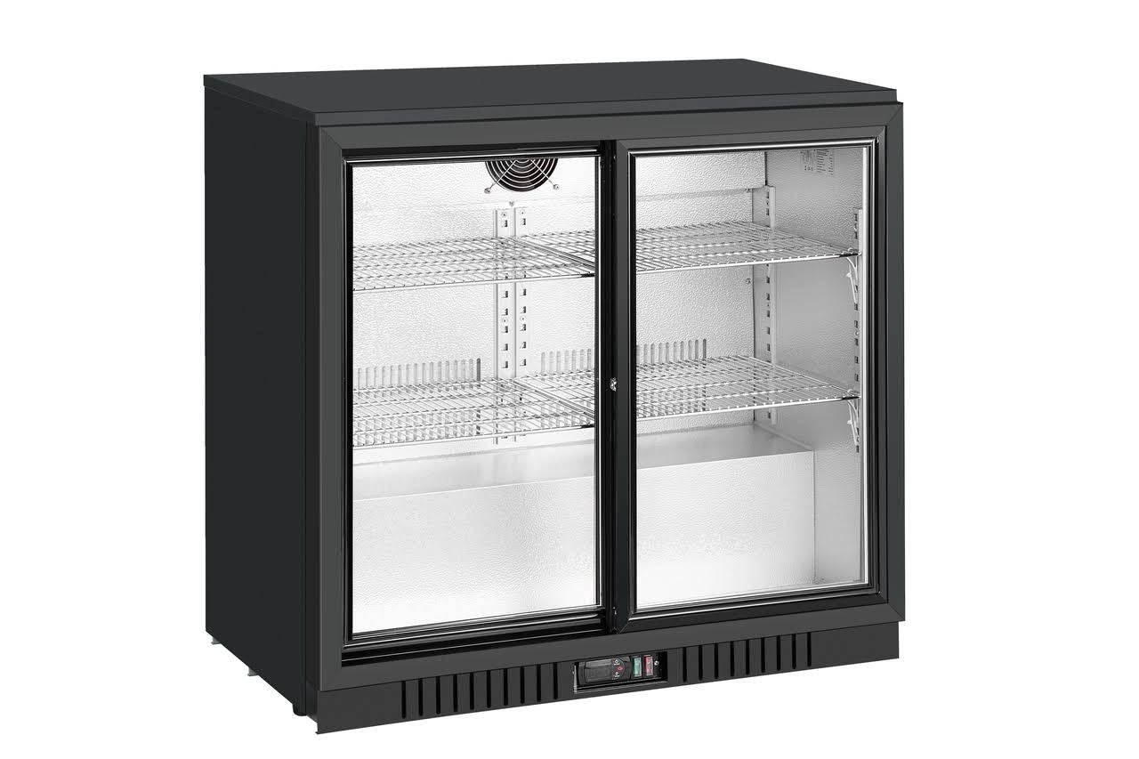 METRO Professional arrière bar GBC3102, tôle galvanisée/aluminium/verre, 90 x 52 x 86,5 cm, 198 L, froid ventilé, 160 W, avec serrure, Noir(Noir)