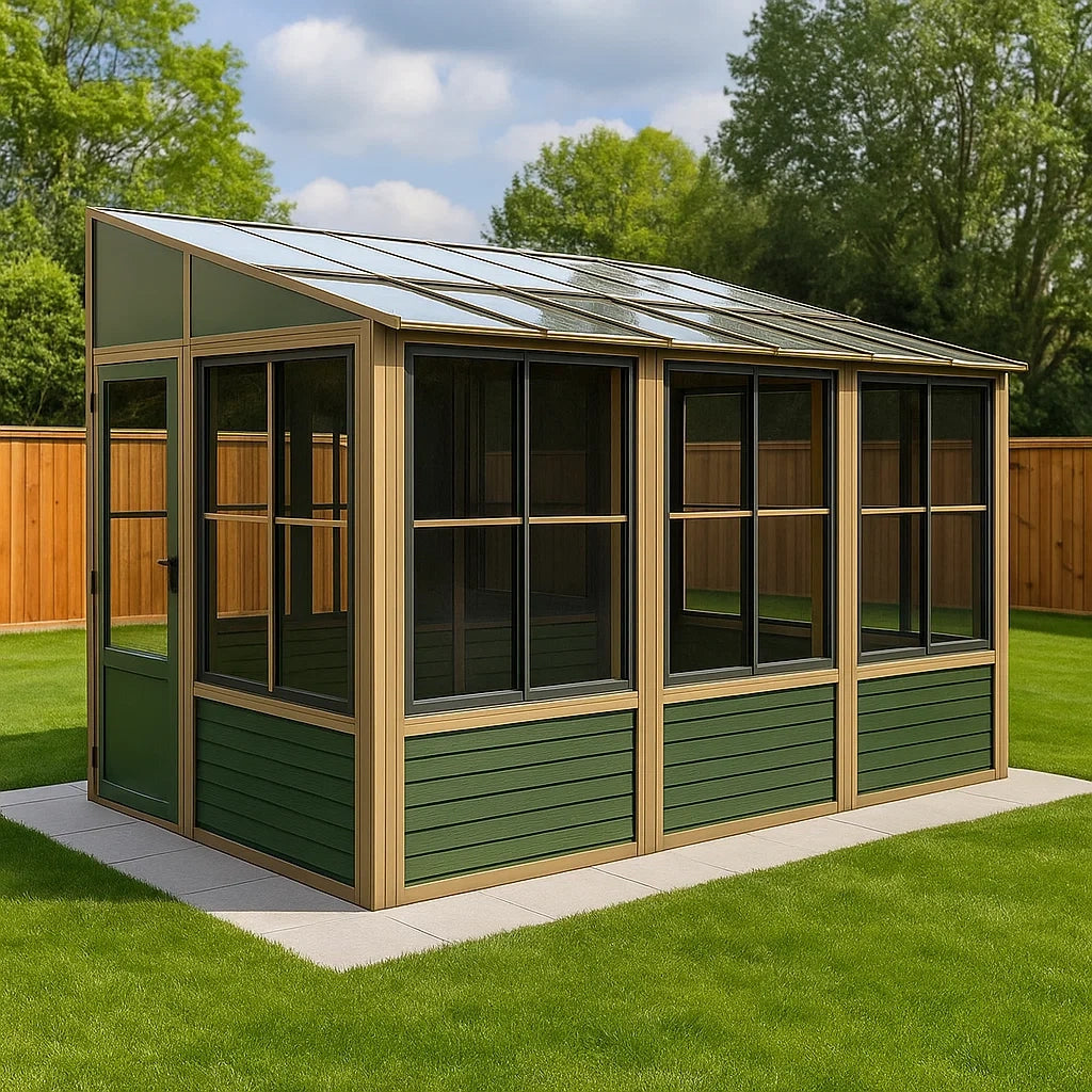 Pavillon de jardin en verre trempé et aluminium,300x200x250-200 cm(Vert/Beige)