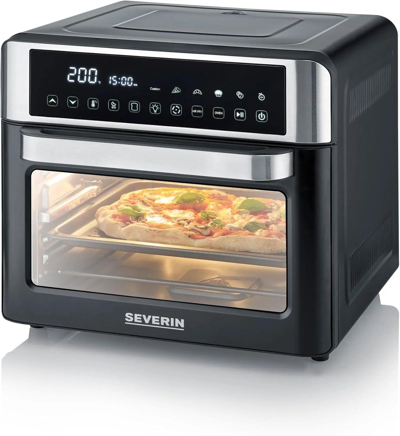 SEVERIN Mini-Four Air Chaud 12-en-1 25L Noir/Inox 2200W Écran Tactile TO9579