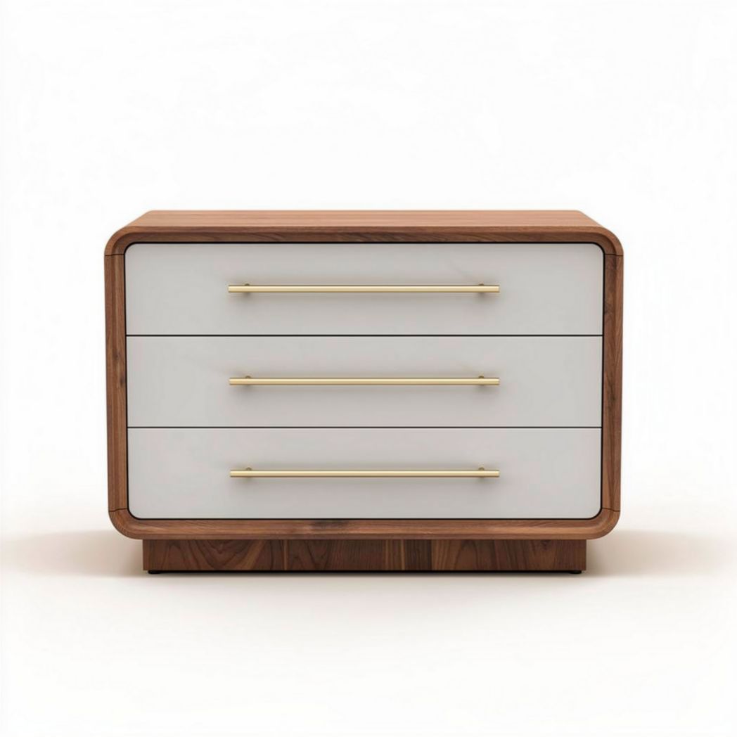 Commode en bois avec trois tiroirs blancs et poignées dorées 60 x 40 x 45cm