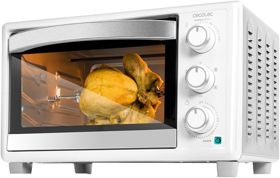 Cecotec BakeToast 4600 Black Gyro Countertop Oven, 46 L, 2000 W, 12 Combinable Heating Functions, Includes Rotating Spindle, Crumb Catcher Tray.(30 L/Blanc)