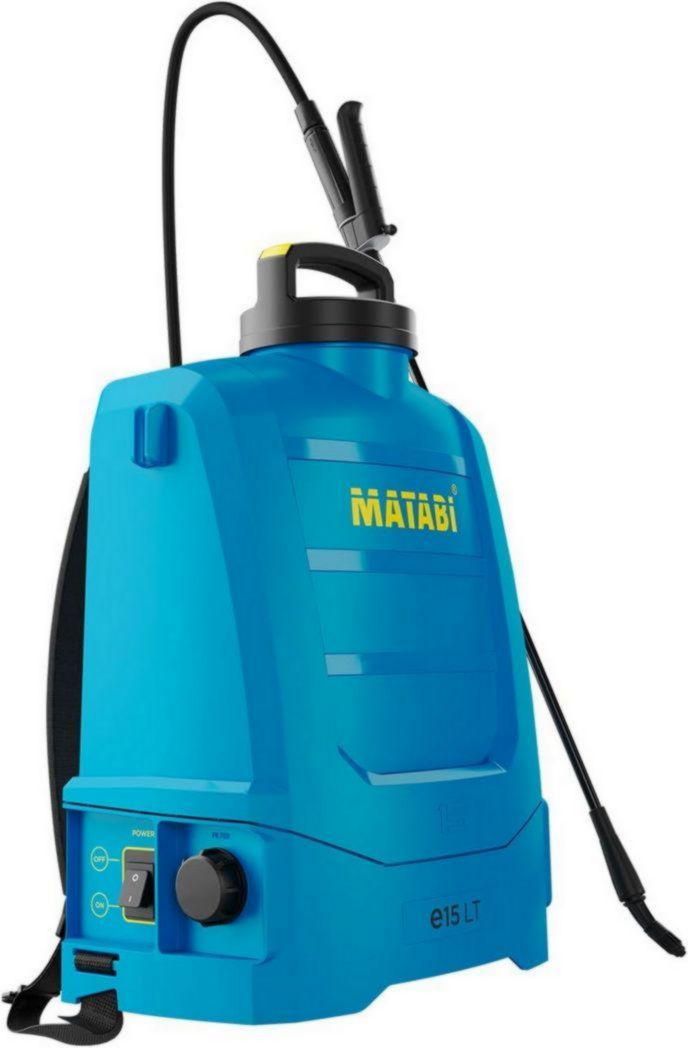 Pulvérisateur électrique Matabi e15 LT - Batterie Li-ION amovible - Jusqu'à 150 L d'autonomie - Design compact et léger - Sangles rembourrées - Réservoir ergonomique - Buses incluses - Fabriqué en UE