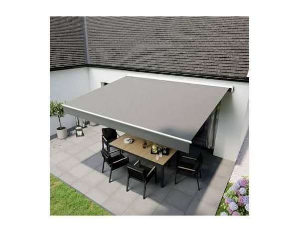 Store Banne Motorisé Semi Coffre Toile En Polyester Gris(Gris)