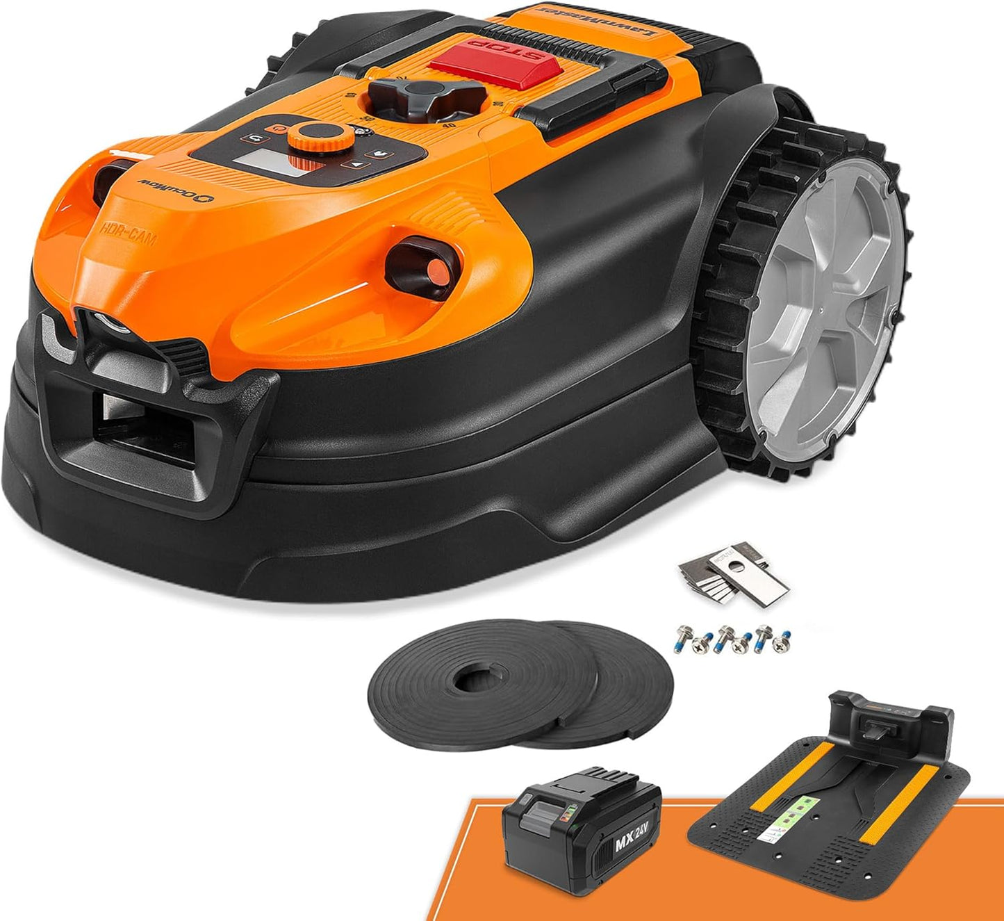 LawnMaster VBRM18AMID4R Tondeuse Robotique sans Fil de Limite 800㎡, 4 Ah Batterie, Navig. Optique, Évitement d'obstacles, Station de Charge Auto, Zone Interdite, WiFi Bluetooth Contrôlable par App