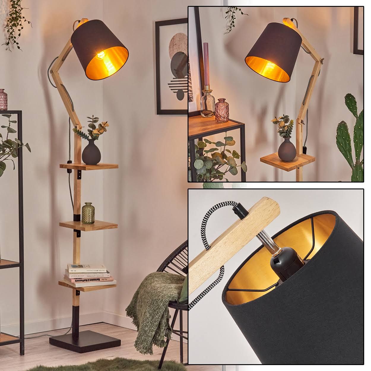 Tukchor Lampadaire Écru(Noir/Bois)