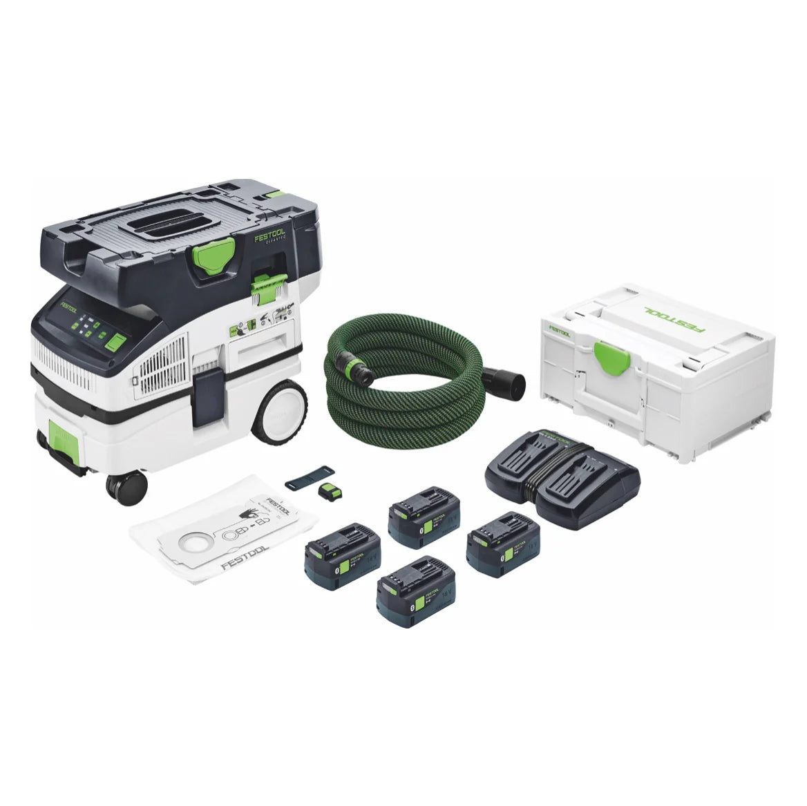 Festool CTLC MINI I-Plus Aspirateur sans fil mobile 36 V ( 2x 18 V ) classe de poussière L ( 577670 ) + 4x batterie 5,0 Ah + chargeur double + Systainer(défaut)