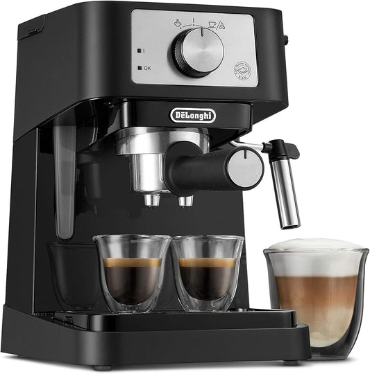 De'Longhi Stilosa Manual Espresso Machine, Latte  Cappuccino Maker, 15 Bar Pump Pressure + Milk Frother Steam Wand, Black / Stainless, EC260BK, 13.5 x 8.07 x 11.22 inches