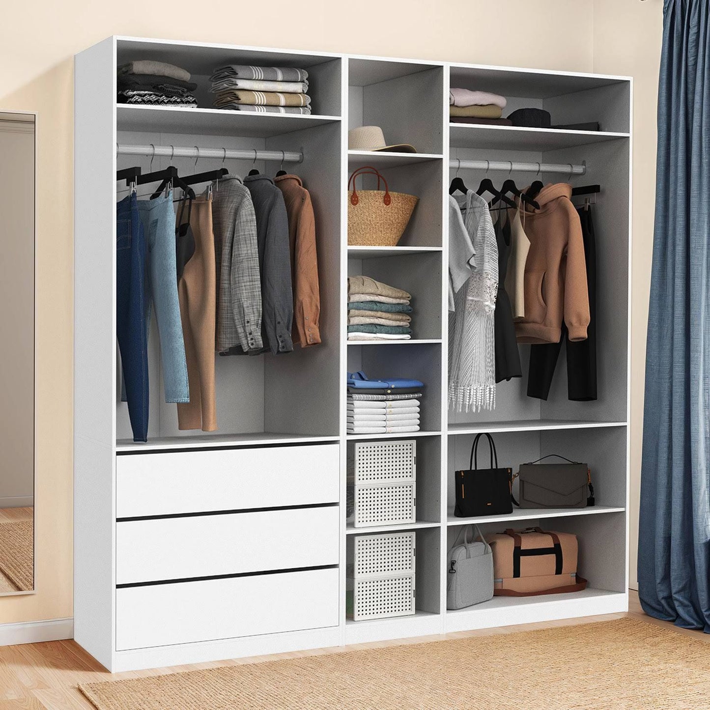 Dressing Modulable Taylor 200 X 55 X 200 Cm 3 Modules Avec Penderies + Étagères + Tiroirs blanc(Blanc)