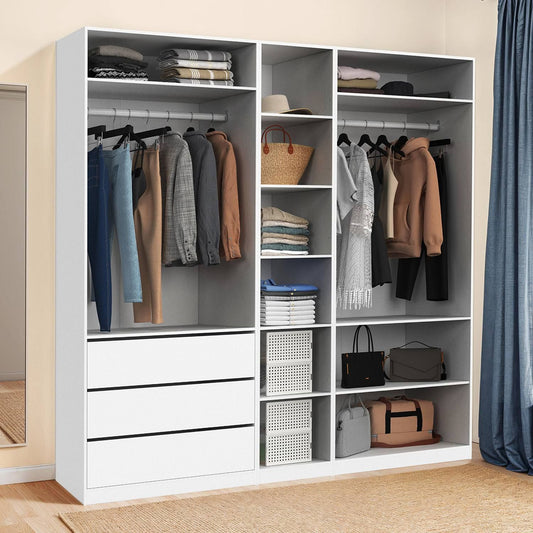 Dressing Modulable Taylor 200 X 55 X 200 Cm 3 Modules Avec Penderies + Étagères + Tiroirs blanc(Blanc)
