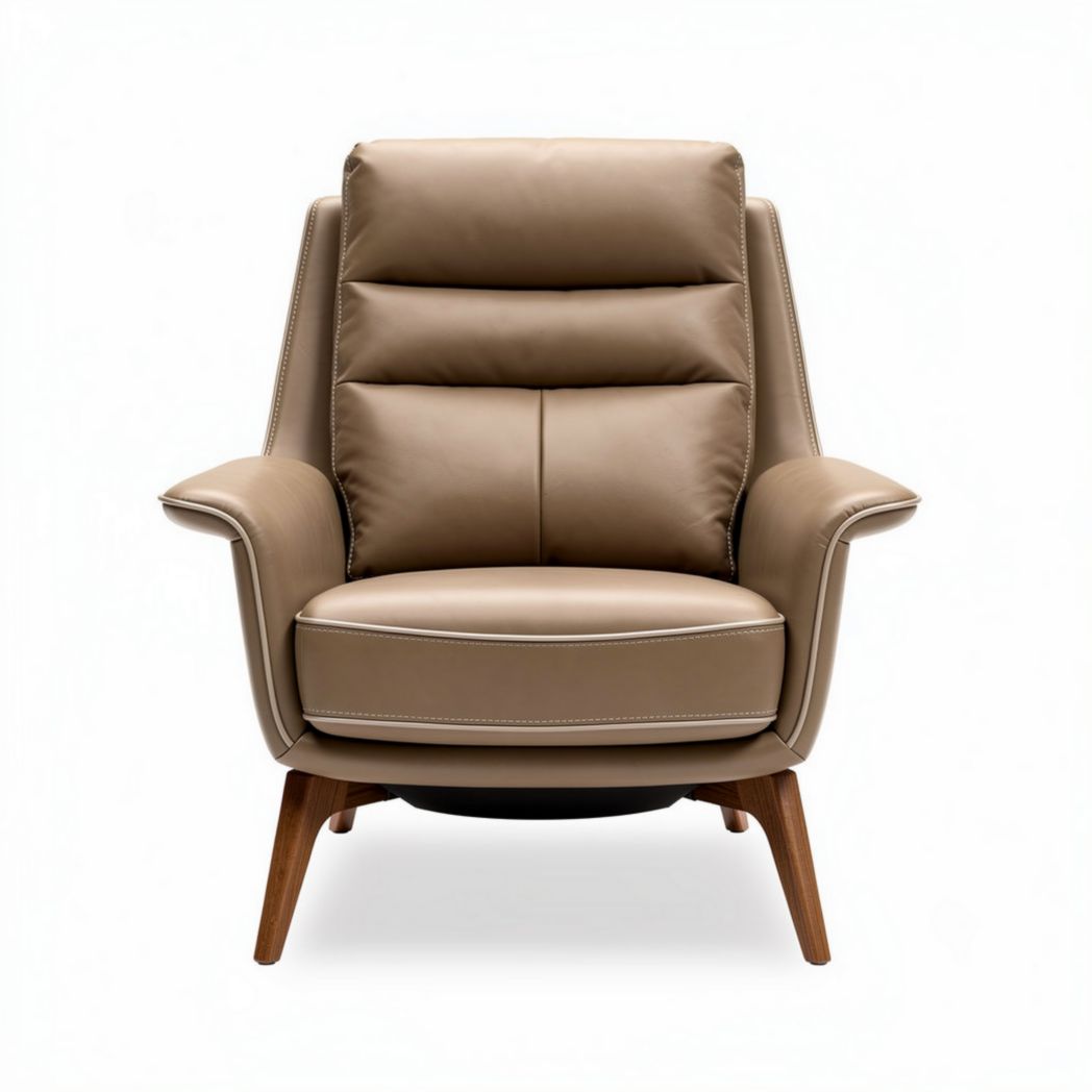 Fauteuil en cuir beige avec base en bois dimensions 80 x 85 x 100 cm