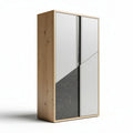 Armoire en bois avec panneaux miroités et design géométrique 200 x 100 x 50cm