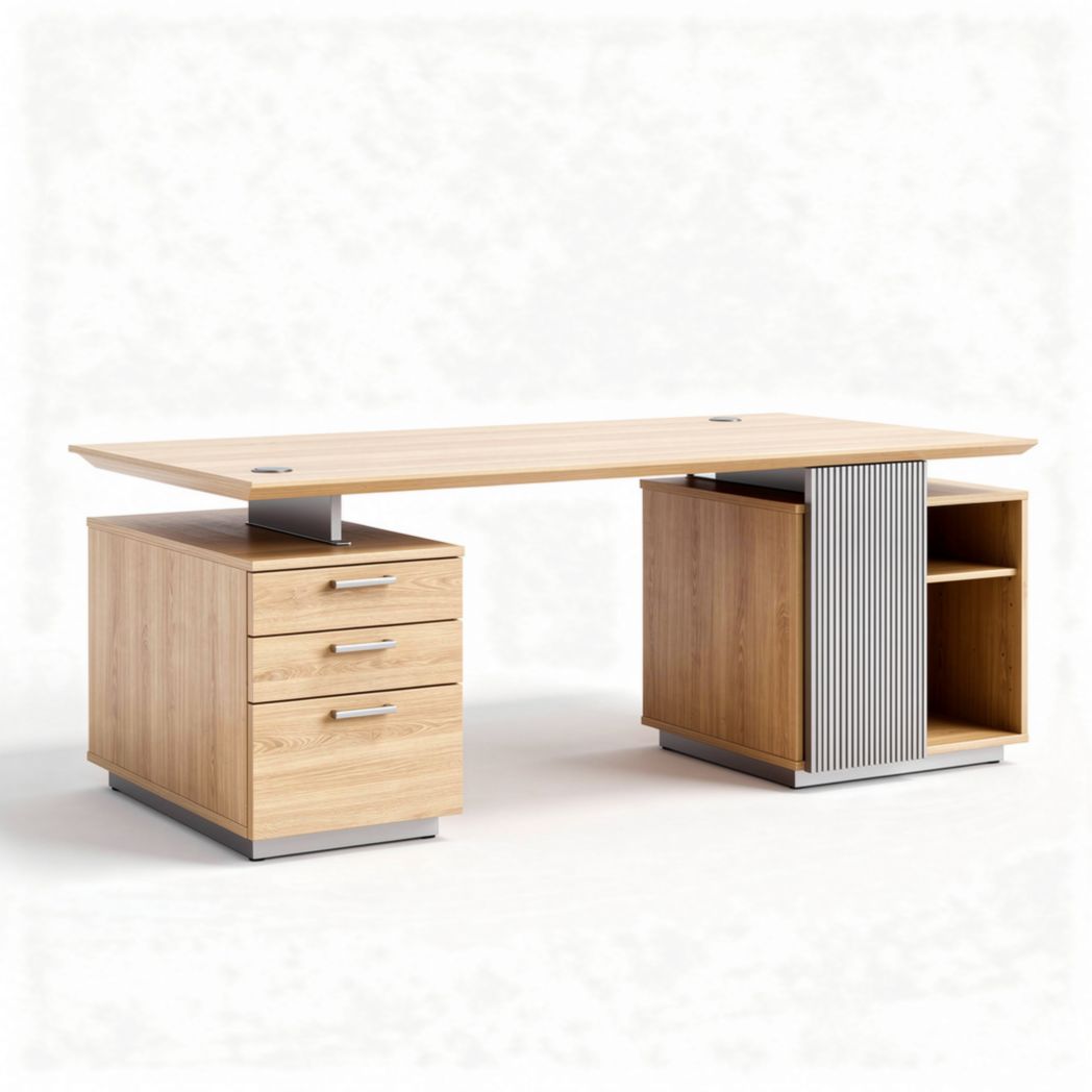 Bureau en bois de chêne avec tiroirs et étagères dimensions 140 x 70 x 75cm
