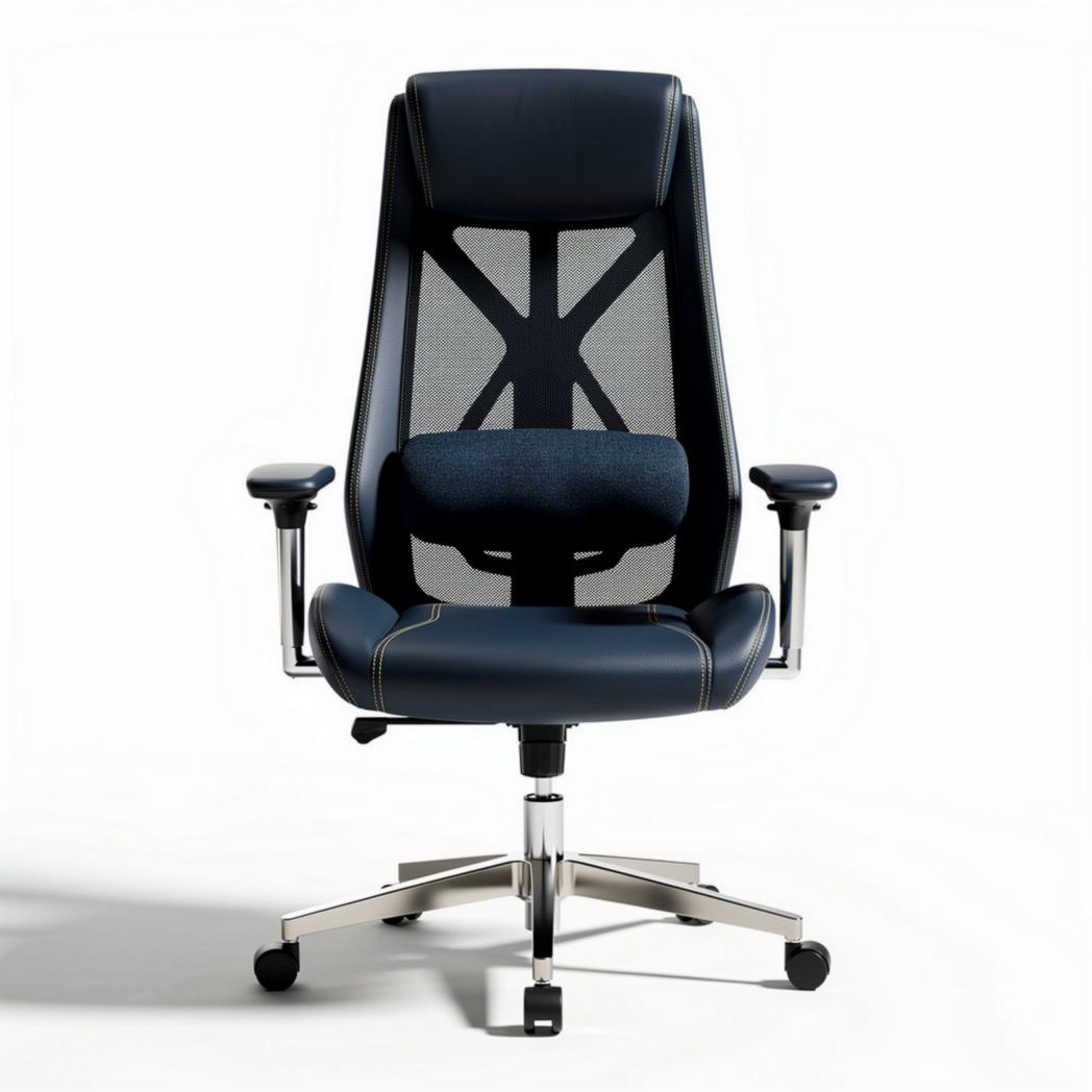Chaise de bureau ergonomique en maille et simili cuir bleu 50 x 70 x 120cm