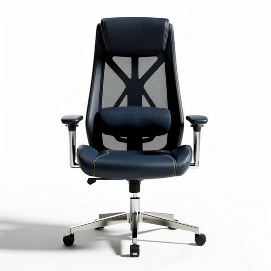 Chaise de bureau ergonomique en maille et simili cuir bleu 50 x 70 x 120cm