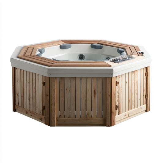 Spa extérieur hexagonal en bois avec jets hydromassants – 6 places – Maison Kersten