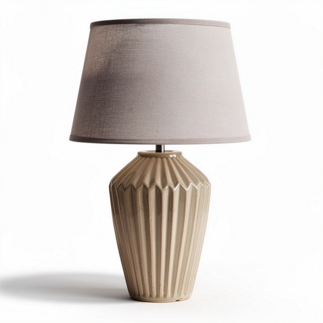 Lampe de table en céramique beige avec abat-jour en tissu gris 22 x 22 x 40cm