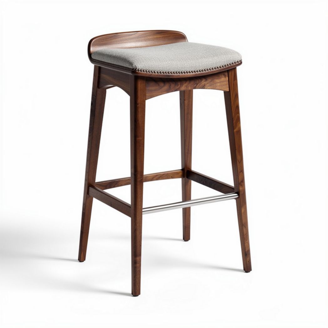 Tabouret de bar en bois avec assise en tissu gris 45 x 40 x 100cm
