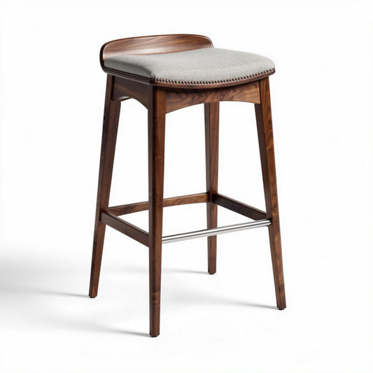 Tabouret de bar en bois avec assise en tissu gris 45 x 40 x 100cm