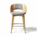 Tabouret en bois naturel avec assise en tissu gris dimensions 45 x 40 x 100cm
