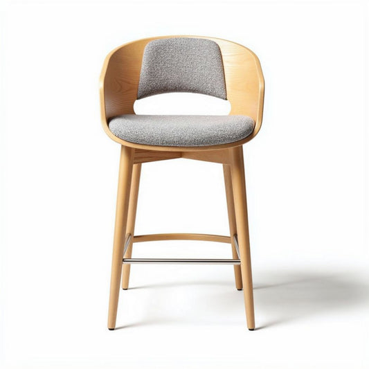 Tabouret en bois naturel avec assise en tissu gris dimensions 45 x 40 x 100cm