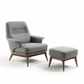 Fauteuil en tissu gris avec repose-pieds en bois de hêtre 80 x 80 x 90cm