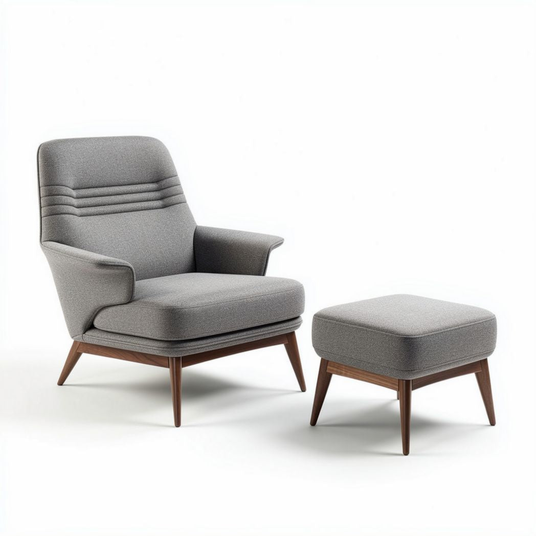 Fauteuil en tissu gris avec repose-pieds en bois de hêtre 80 x 80 x 90cm