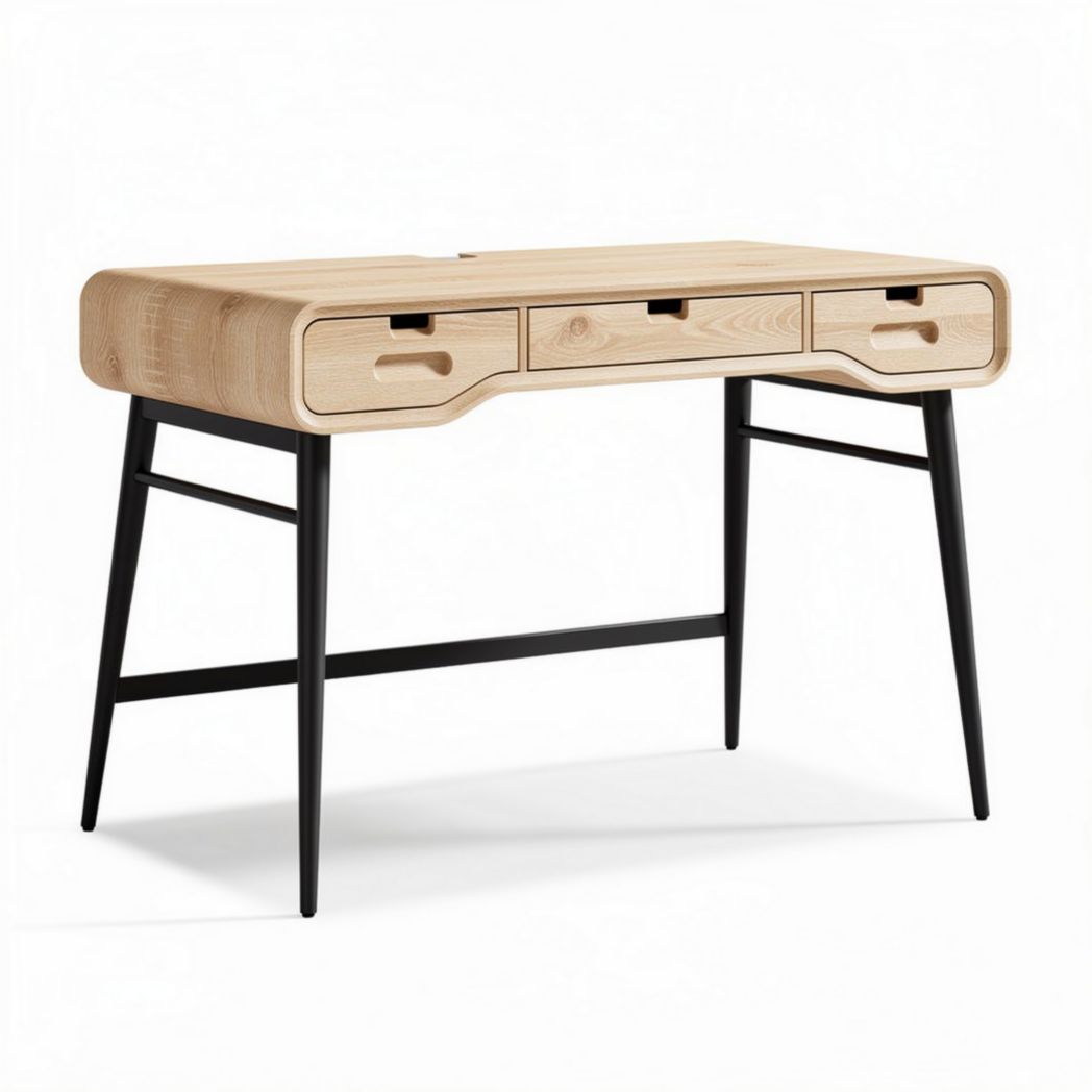 Bureau en bois clair avec tiroirs en métal noir 120 x 60 x 75cm