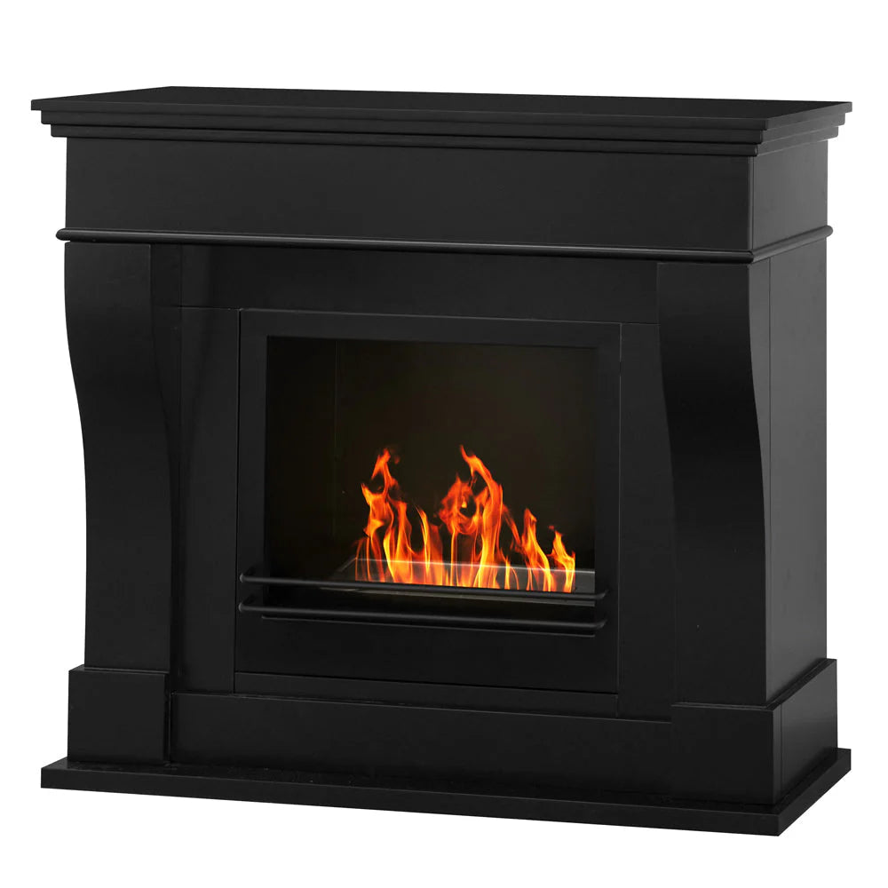 Cheminée au sol bioéthanol Washington en bois 3,4 Kw Déco moderne(Noir)