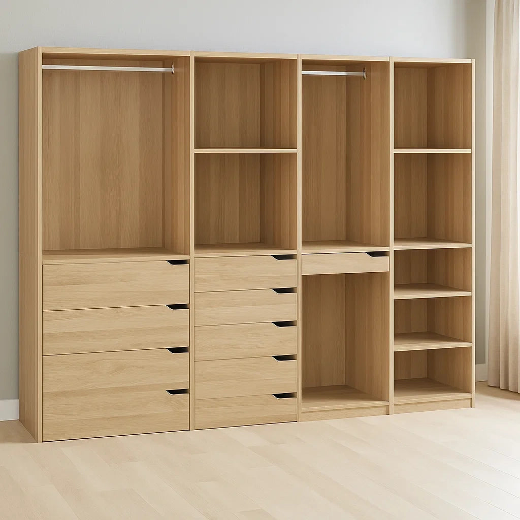 Dressing modulaire en bois clair avec tiroirs et étagères 200 x 60 x 220 cm(Bois clair)