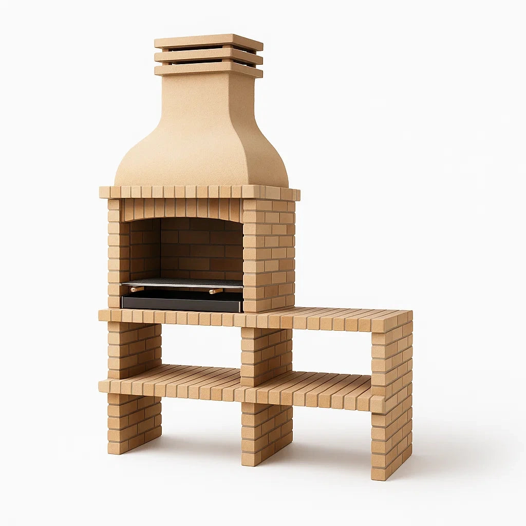Barbecue avec cheminée intégrée 120 x 60 x 210 cm(Beige)