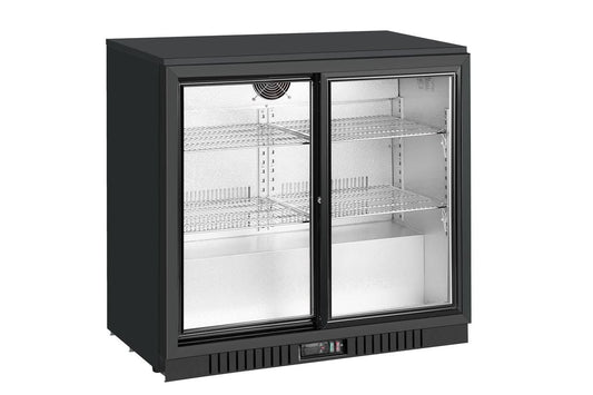 METRO Professional arrière bar GBC3102, tôle galvanisée/aluminium/verre, 90 x 52 x 86,5 cm, 198 L, froid ventilé, 160 W, avec serrure, Noir(Noir)