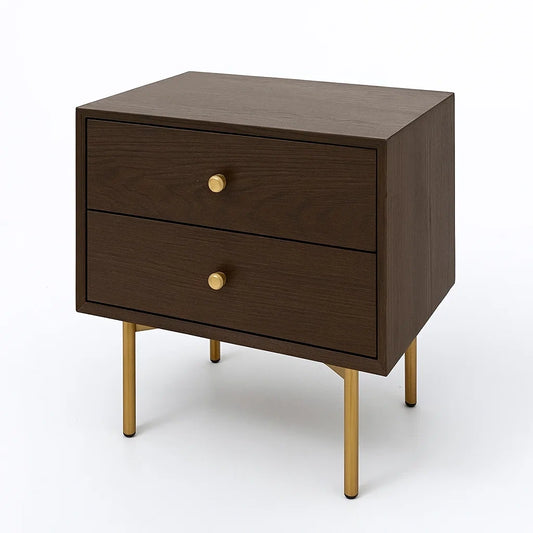 Table de chevet en bois et métal brun et doré avec 2 tiroirs(Brun/Doré)