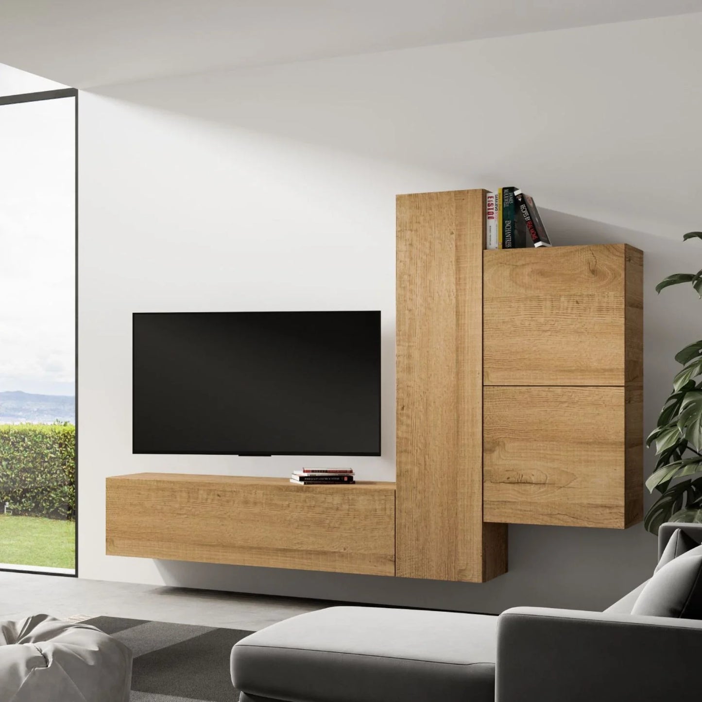 Élément mural pour salon, meuble TV avec étagères pour chambre et aménagement intérieur 254 cm
