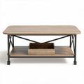 Table basse rectangulaire en bois et métal 120 x 60 x 45 cm avec rangement intégré