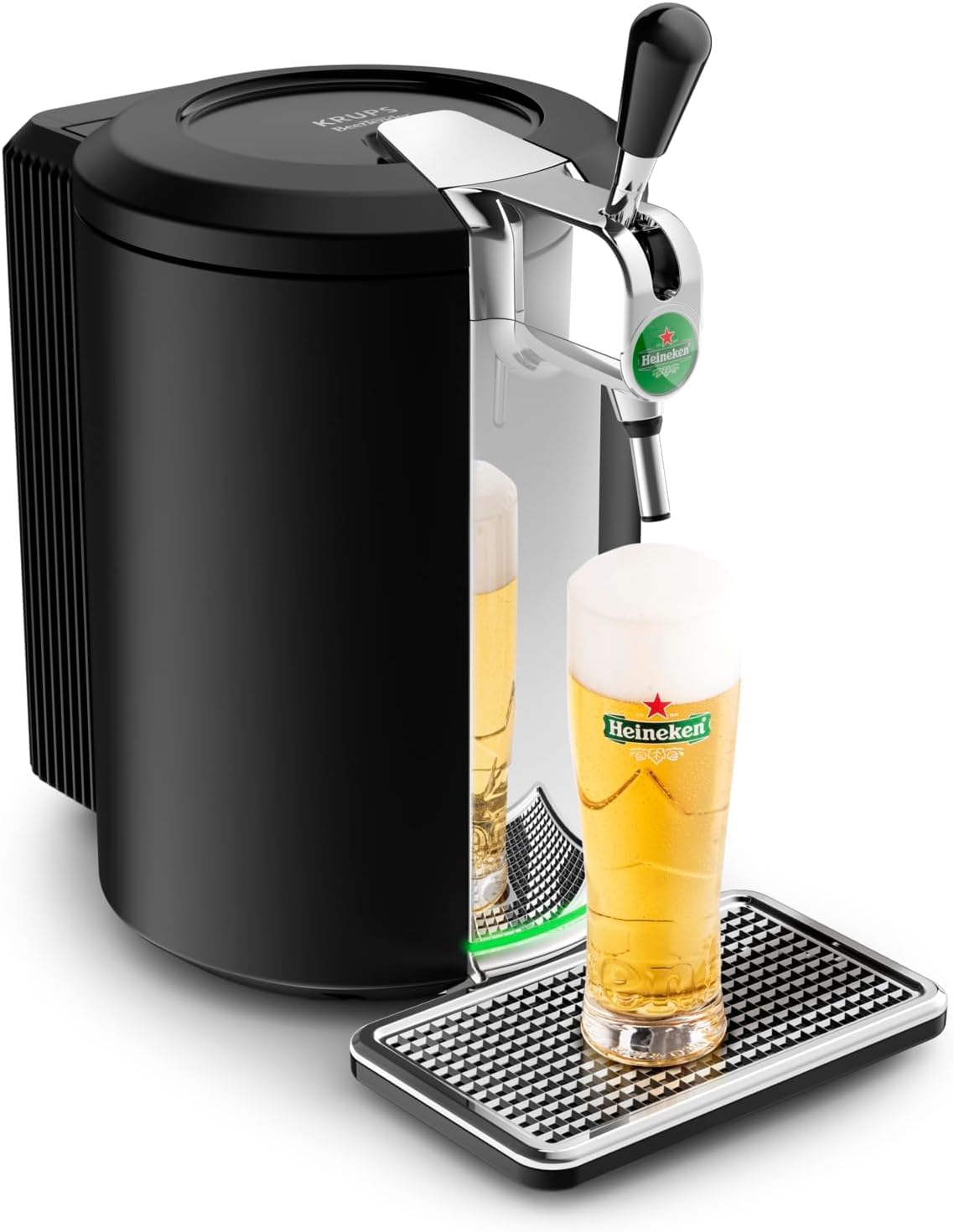 Krups Beertender Machine bière pression, Fûts de 5 L, Marques du groupe Heineken, Témoin lumineux, Température et mousse parfaites, Bière fraîche, Installation facile, Compact noire VB450E10(Noir/Indicateur Lumineux Température)