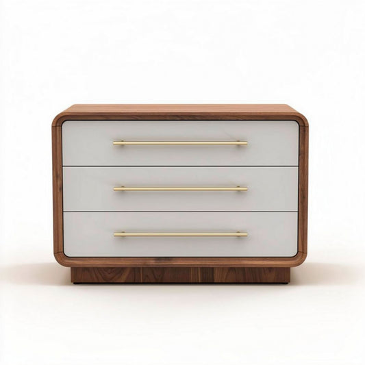 Commode en bois avec trois tiroirs blancs et poignées dorées 60 x 40 x 45cm