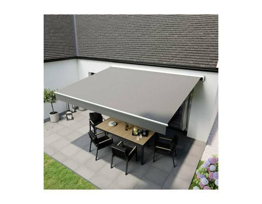 Store Banne Motorisé Semi Coffre Toile En Polyester Gris(Gris)