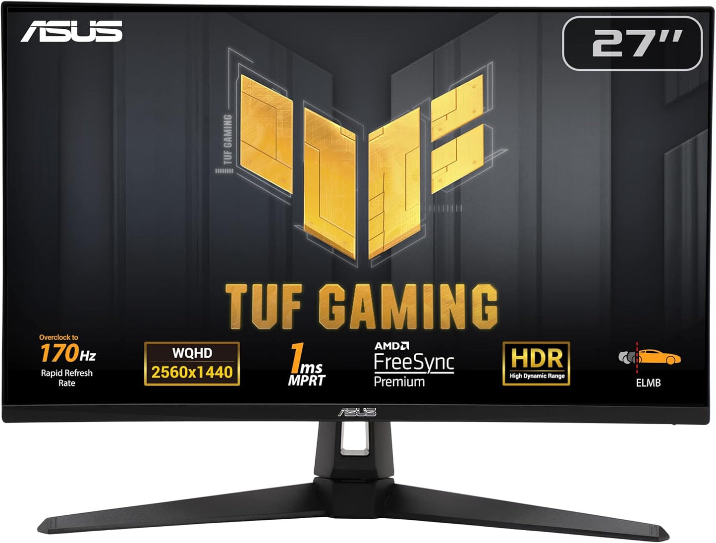 ASUS TUF GAMING VG27AQA1A ― Moniteur gaming 27 WQHD 2560 x 1440, 170Hz, temps de réponse 1ms, Freesync Premium, Extreme Low Motion Blur, Shadow Boost, HDR, DisplayWidget Center(Noir)