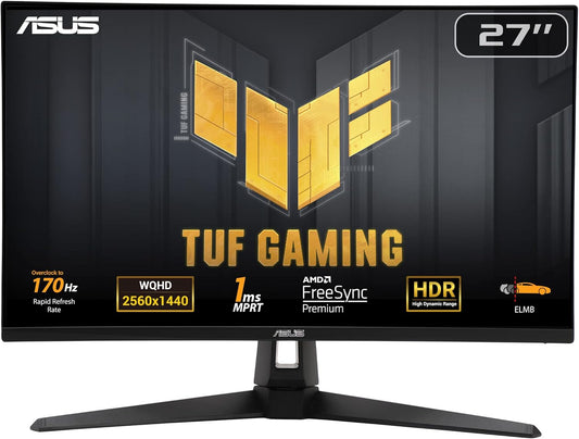 ASUS TUF GAMING VG27AQA1A ― Moniteur gaming 27 WQHD 2560 x 1440, 170Hz, temps de réponse 1ms, Freesync Premium, Extreme Low Motion Blur, Shadow Boost, HDR, DisplayWidget Center(Noir)
