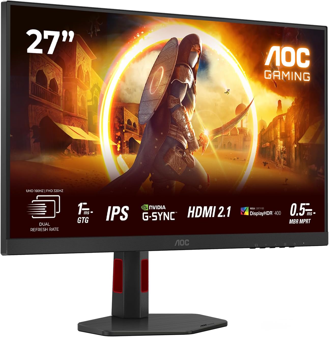 AOC Gaming U27G4R – Moniteur 4K Ultra HD 27 Pouces, 160 Hz en UHD ou 320 Hz en FHD, Dual Frame, 1 ms, Compatible G-Sync, HDR400 (3840x2160, 2X HDMI 2.1, 1x DisplayPort 1.4, hub USB)(Black)