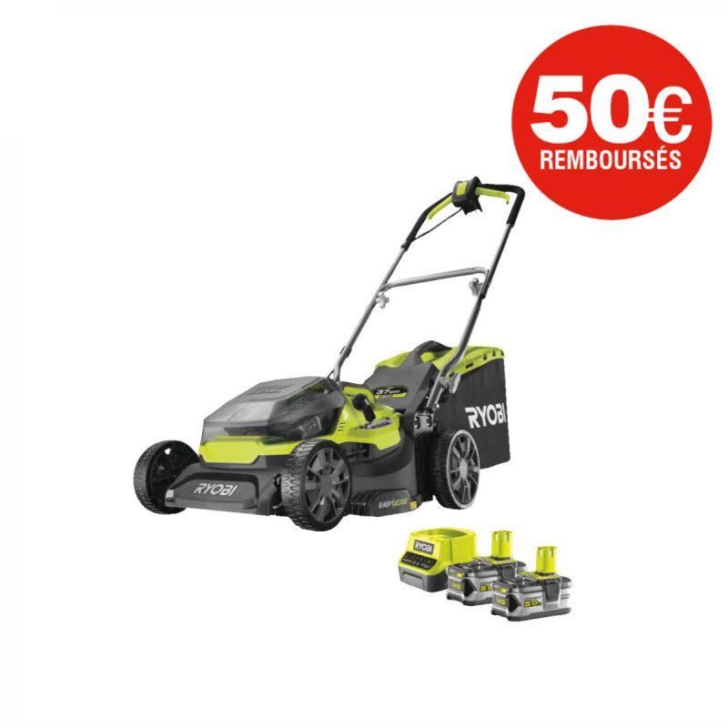 Ryobi 36V LithiumPlus Hybrid Lawnmower Cuts 37cm - 2 x 5.0 Ah Batteries - 1 x RY18LMH37A-250 Quick Charger(Noir/Vert)