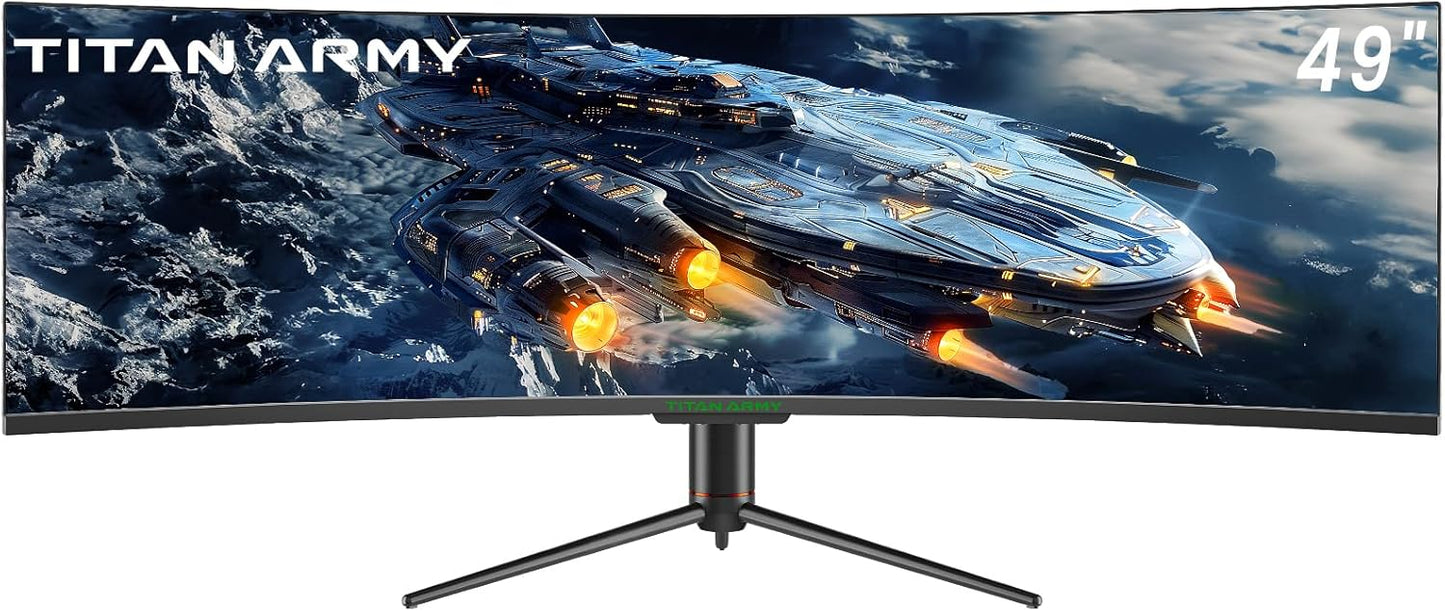 TITAN ARMY 49“ Ecran PC Gamer Incurvé, 144Hz, DFHD 3840 x 1080, Ultrawide 1800R VA Ecran Gaming, 32:9, HDR400, G-Sync  FreeSync, 99% sRGB, USB Type-C 65W, Réglable en Hauteur, HDMI, DP, C49SHC