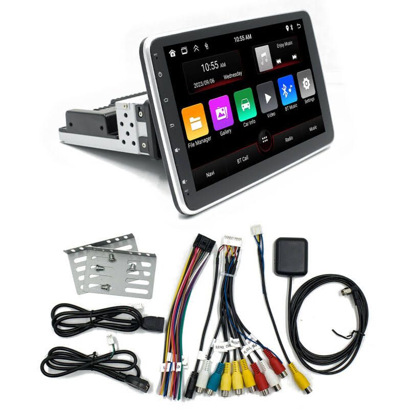 oem Lecteur Multimédia de Voiture à Écran Rotatif Réglable 1din 2g+64g 10,1 Pouces Android 13 Carplay sans Android Auto(Noir/Argent)