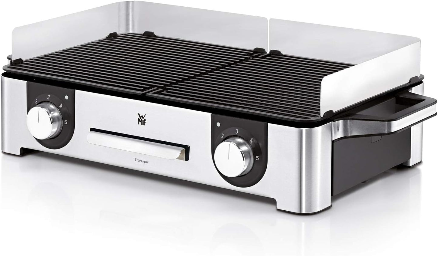WMF Master-Grill électrique, 2400W, Grande surface 28x50cm, Revêtement antiadhésif, Plaques amovibles compatibles lave-vaisselle, Inox 18/10 Cromargan, Lono 0415280011(Unique/Master Grill)