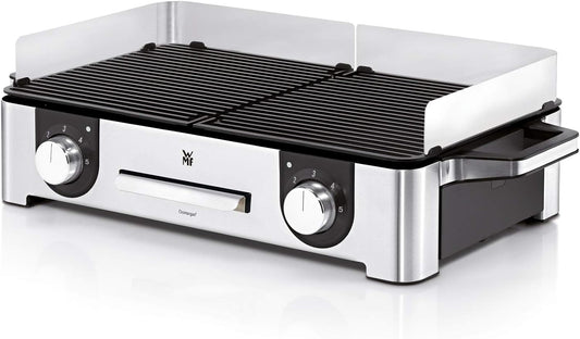 WMF Master-Grill électrique, 2400W, Grande surface 28x50cm, Revêtement antiadhésif, Plaques amovibles compatibles lave-vaisselle, Inox 18/10 Cromargan, Lono 0415280011(Unique/Master Grill)